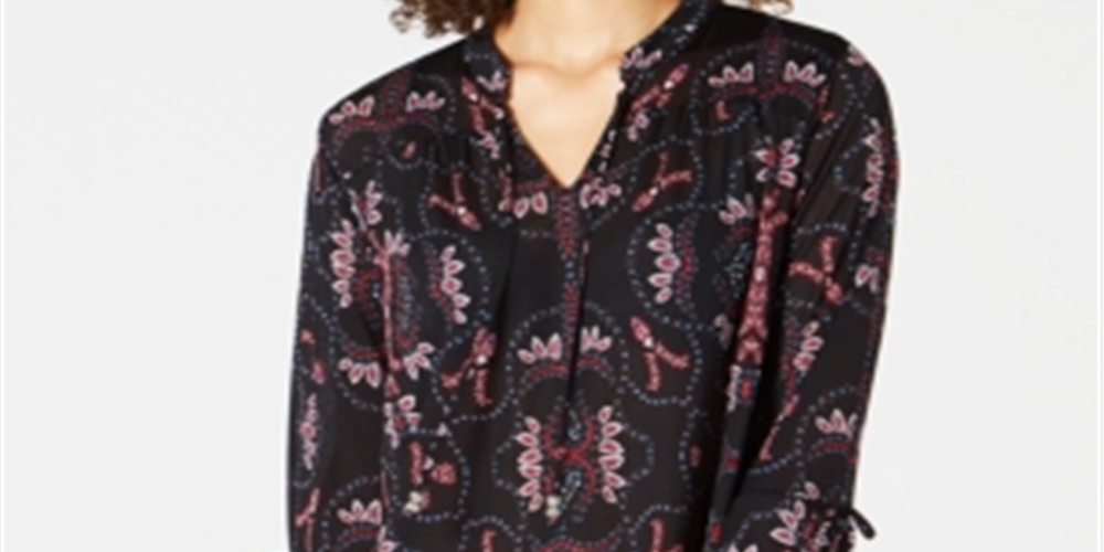 Style & Co Women's Printed Bell Sleeve Tunic Blue Petite XL