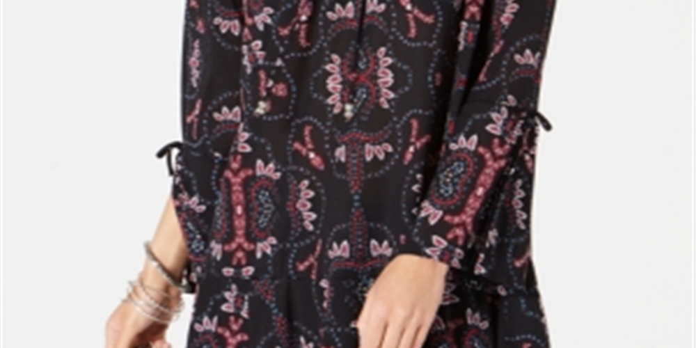 Style & Co Women's Printed Bell Sleeve Tunic Blue Petite XL