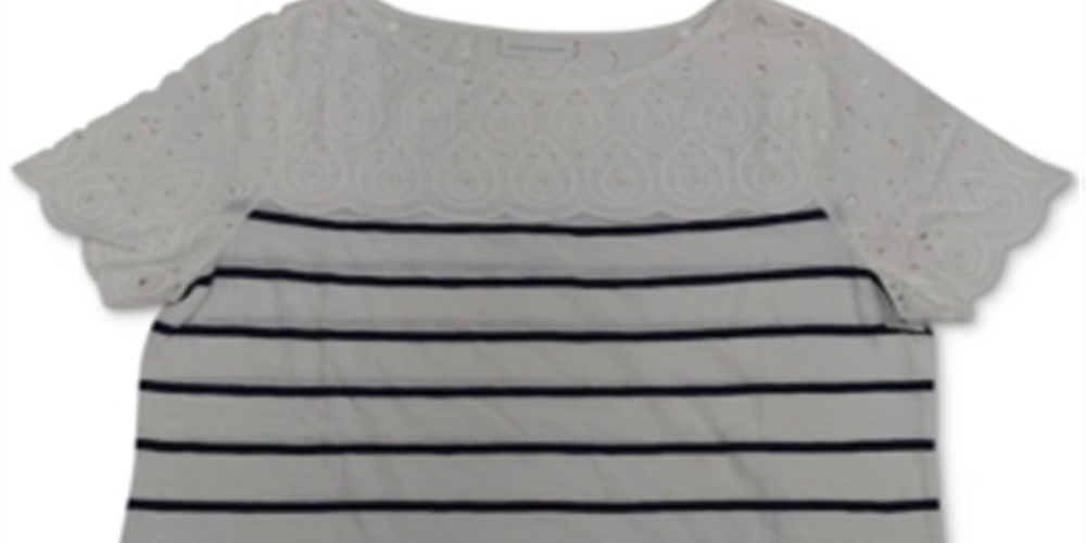 Charter Club Women's Striped Cotton Eyelet Top Blue Size Petite X-Large