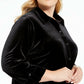 Charter Club Women's Plus Button Front Velvet Top Black Size 1X