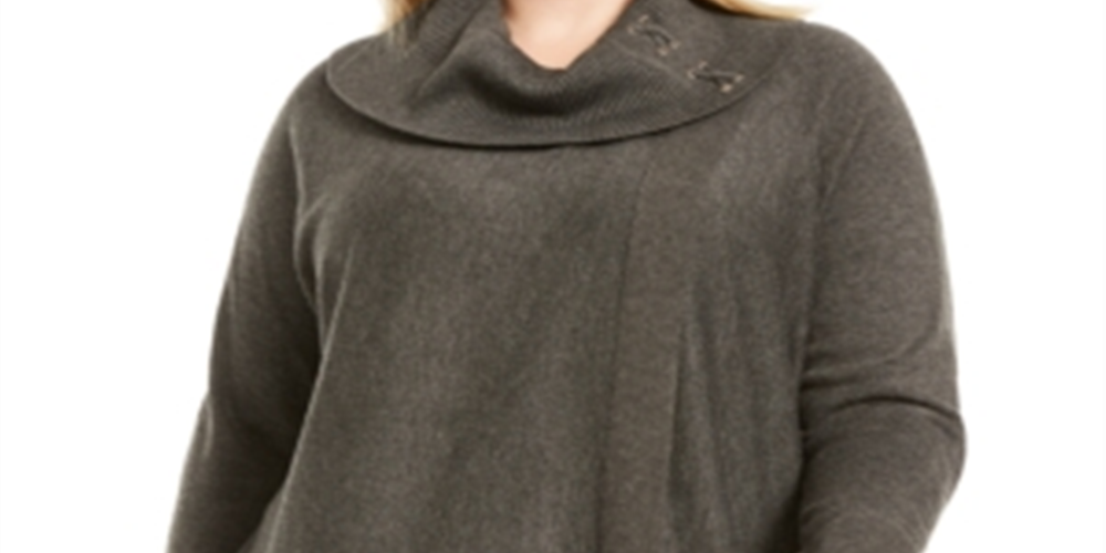 JM Collection Women's Long Sleeve Cowl Neck Sweater Plus Gray Size 3X