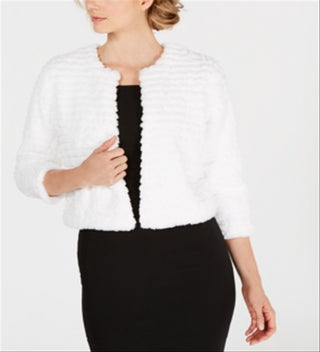 Calvin Klein Women's Faux Fur Shrug White Size Petite M