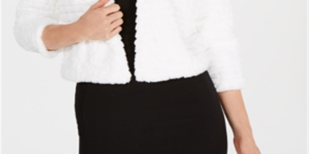 Calvin Klein Women's Faux Fur Shrug White Size Petite M