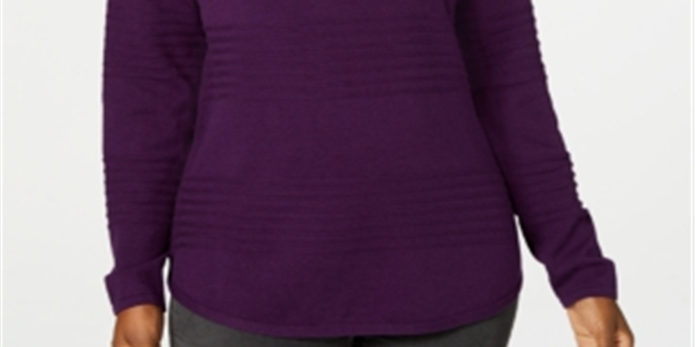 Karen Scott Women's Cotton Ribbed Sweater Purple Size Petite Small