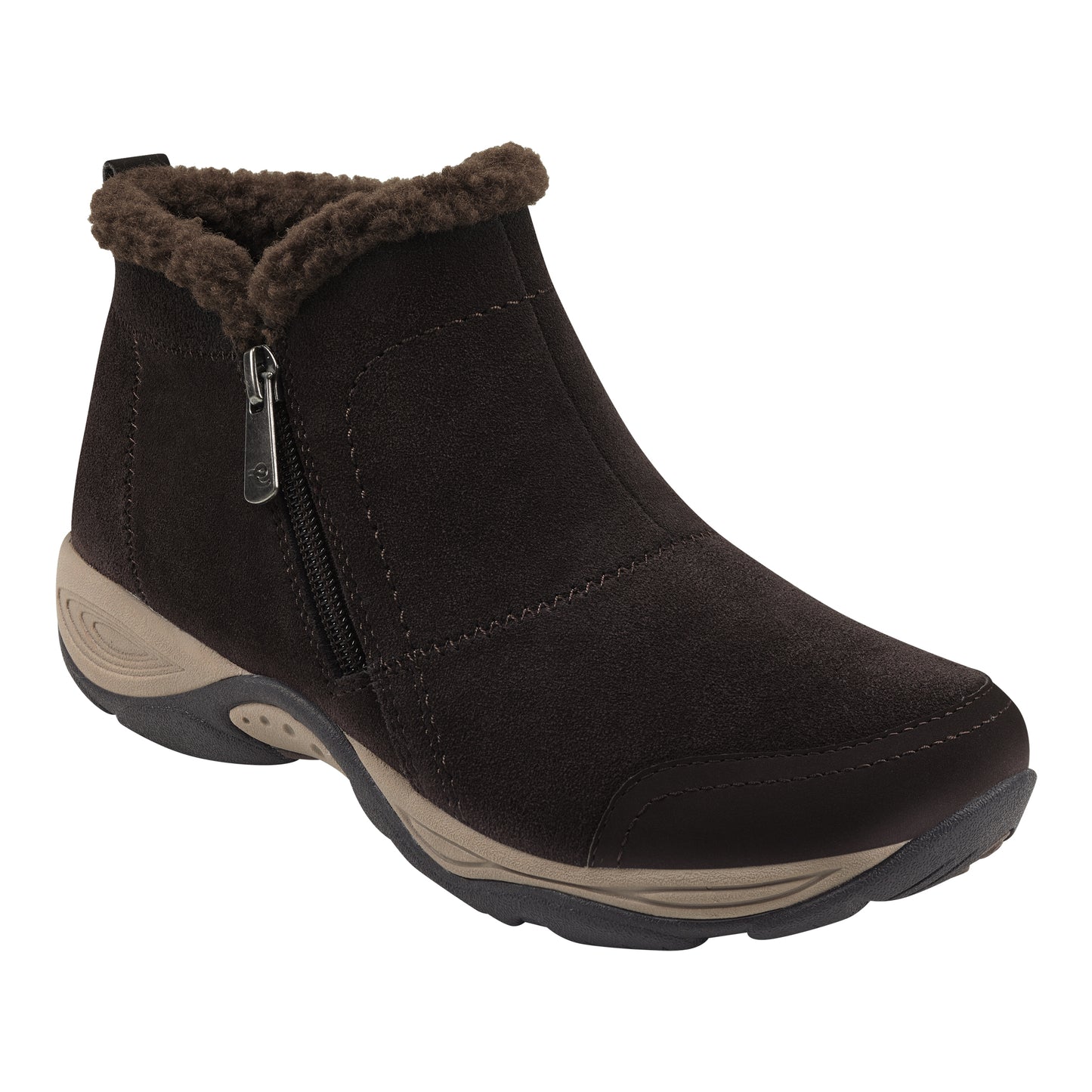 Easy Spirit Women's Patchwork Removable Footbed Fur Trim Water Repellent Arch Support Comfort Embark Round Toe Zip up Booties Brown Size 8 M