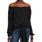Michael Kors Women's Tie Front Smocked Off the Shoulder Top Black Size Medium