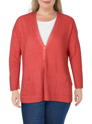Eileen Fisher Women's Plus Linen Ribbed Cardigan Sweater Orange Size 1X