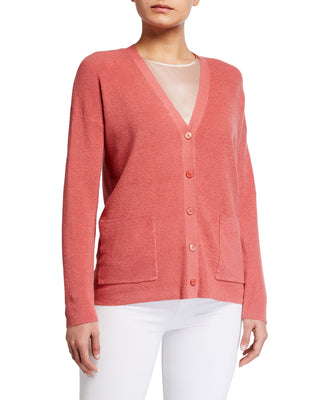 Eileen Fisher Women's Plus Linen Ribbed Cardigan Sweater Orange Size 1X