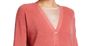 Eileen Fisher Women's Plus Linen Ribbed Cardigan Sweater Orange Size 1X