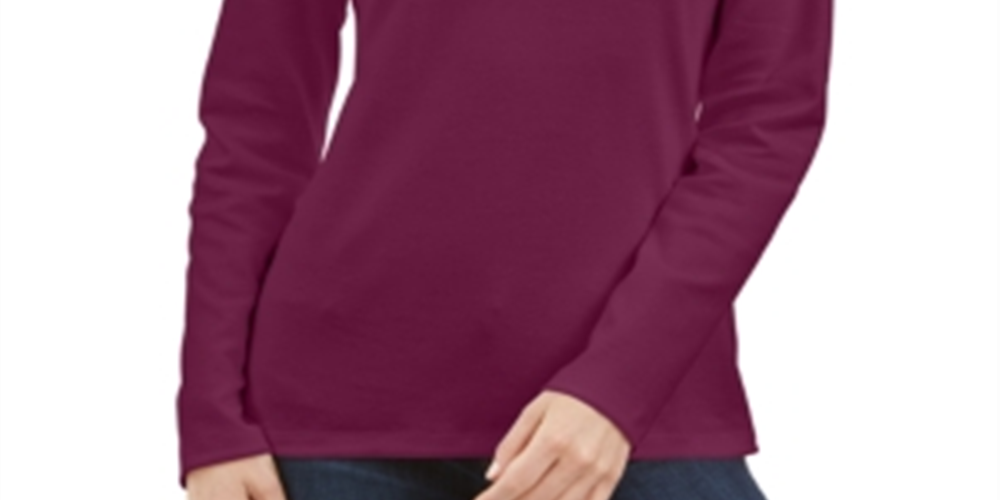 Karen Scott Women's Solid Long Sleeve Blouse Top Purple Size Petite Small