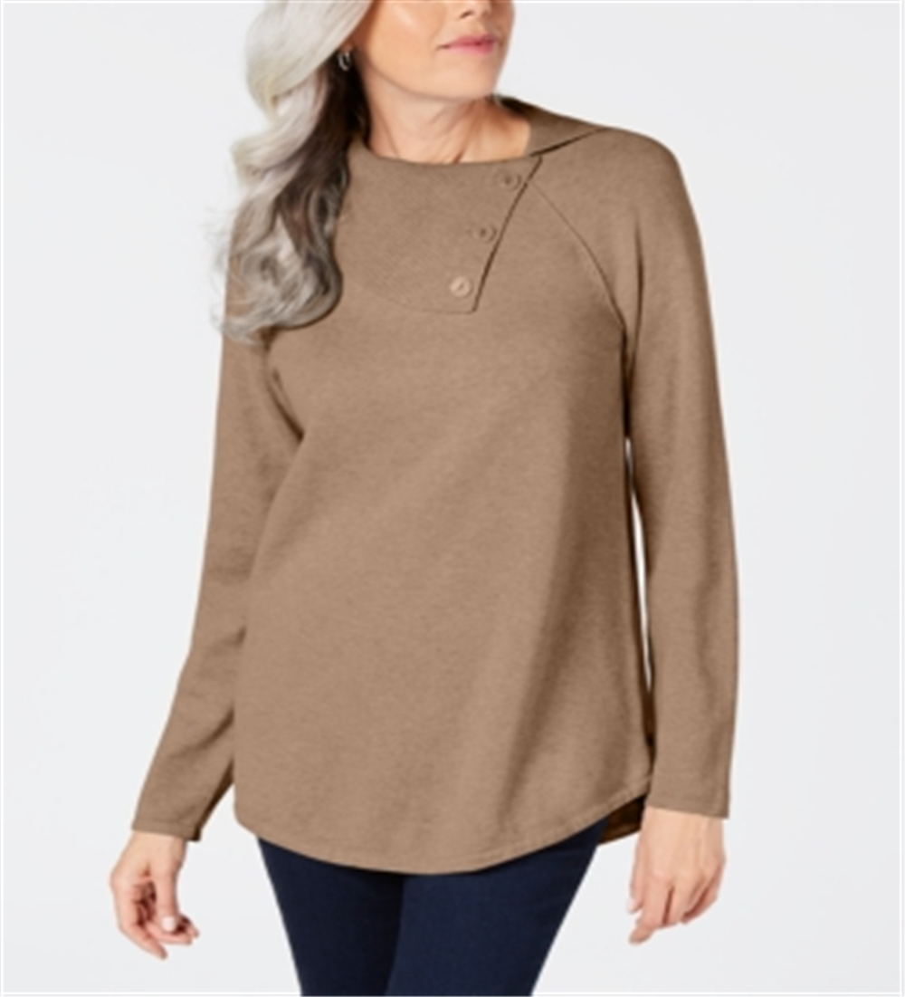 Karen Scott Women's Cotton Envelope Neck Sweater Brown Size Small