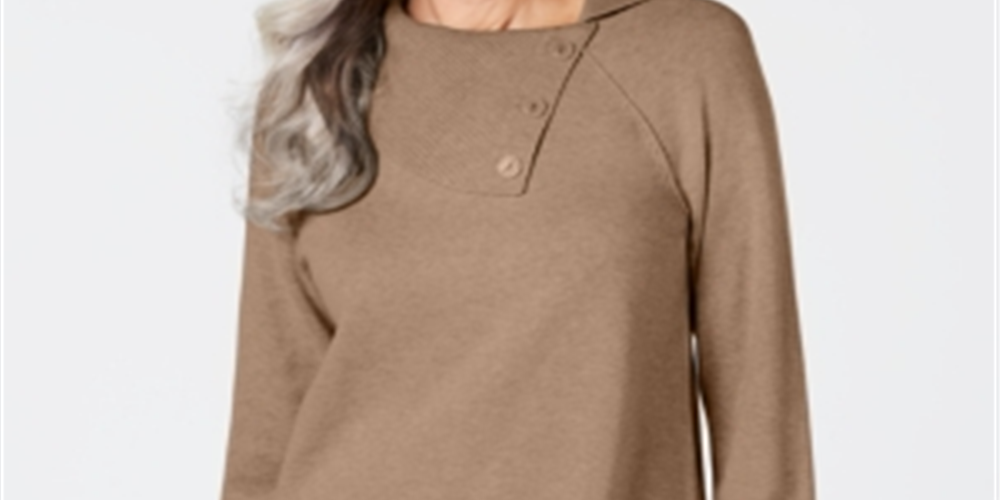 Karen Scott Women's Cotton Envelope Neck Sweater Brown Size Small