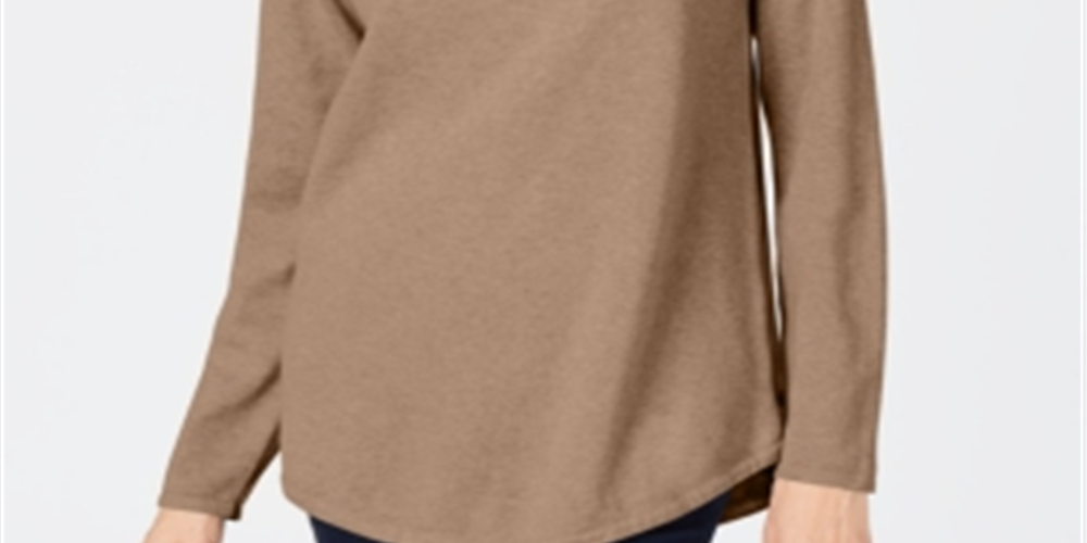 Karen Scott Women's Cotton Envelope Neck Sweater Brown Size Small