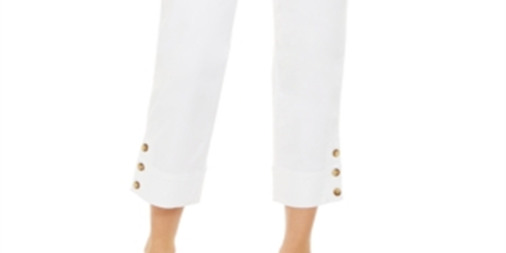 Charter Club Women's Button Cuff Tummy Control Capri Pants White Size 10