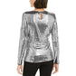INC International Concepts Women's Sequined Knot Front Blouse Silver Size Small