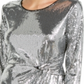 INC International Concepts Women's Sequined Knot Front Blouse Silver Size Small