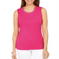 Karen Scott Women's Cotton Embellished Neck Top Pink Size X-Large