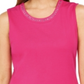 Karen Scott Women's Cotton Embellished Neck Top Pink Size X-Large