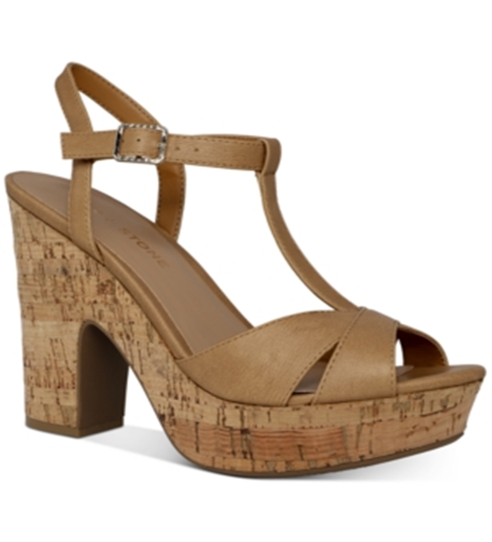 Sun + Stone Women's Jamie Platform Open Toe Heel Sandals Tan Size 9.5 M