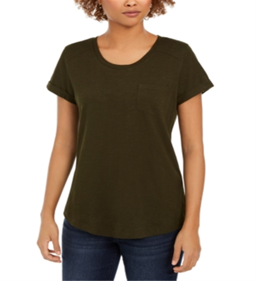Style & Co Women's Cotton Crew Neck T-Shirt Green Size X-Small