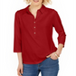 Charter Club Women's Supima Cotton 3/4 Sleeve Polo Top Red  Size XL