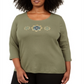 Karen Scott Women's Plus Sequin Flower Shirt Top Green Size 4X