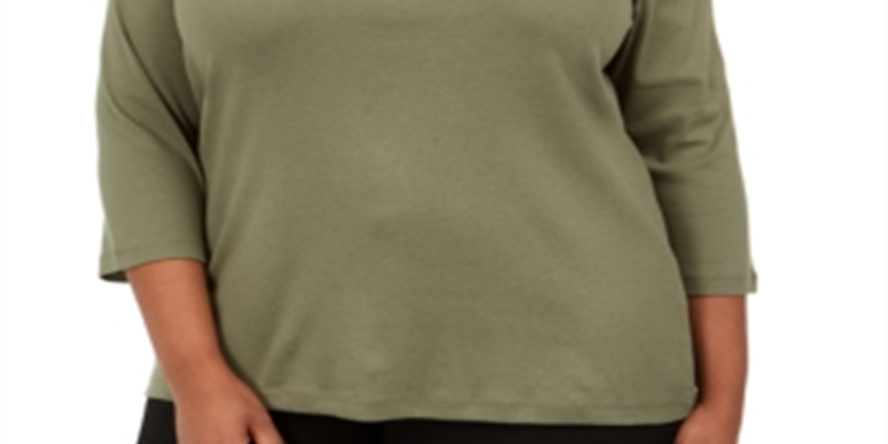 Karen Scott Women's Plus Sequin Flower Shirt Top Green Size 4X