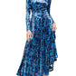 Free People Women's Heartland Velvet Floral Print MIDI Dress Blue Size Small
