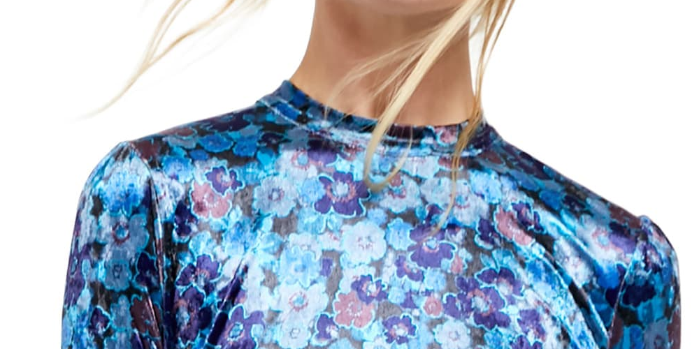 Free People Women's Heartland Velvet Floral Print MIDI Dress Blue Size Small