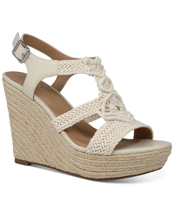 Sun + Stone Women's Esme Strappy Open Toe Wedges White Size 8 Medium