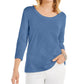 Style & Co Women's 3/4 Sleeve Scoop Neck Top Blue Size Large