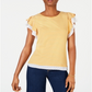 Maison Jules Women's Flutter Sleeve Striped Top Yellow Size Large