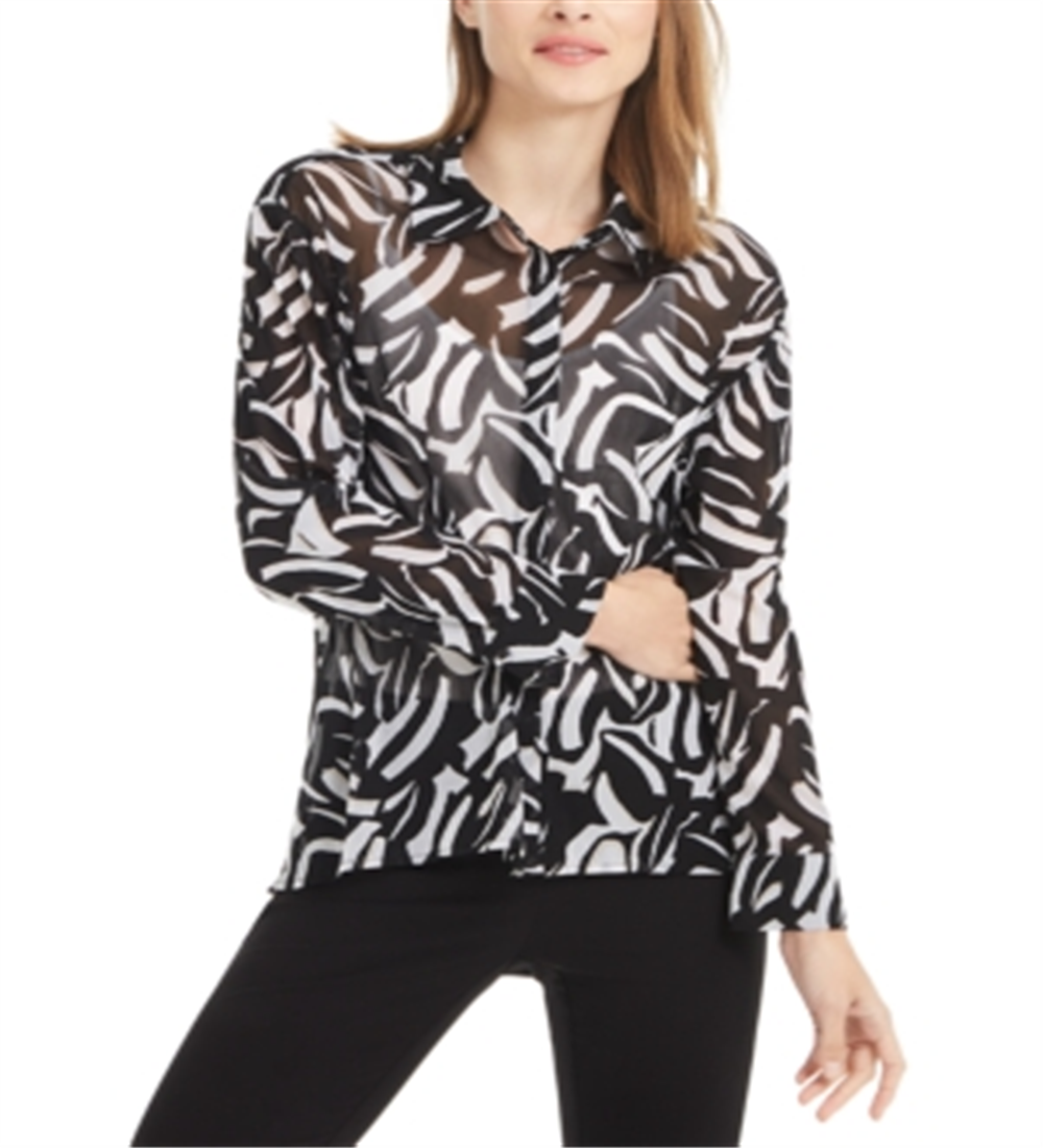 Alfani Women's Printed High Low Blouse Black Size Petite Large