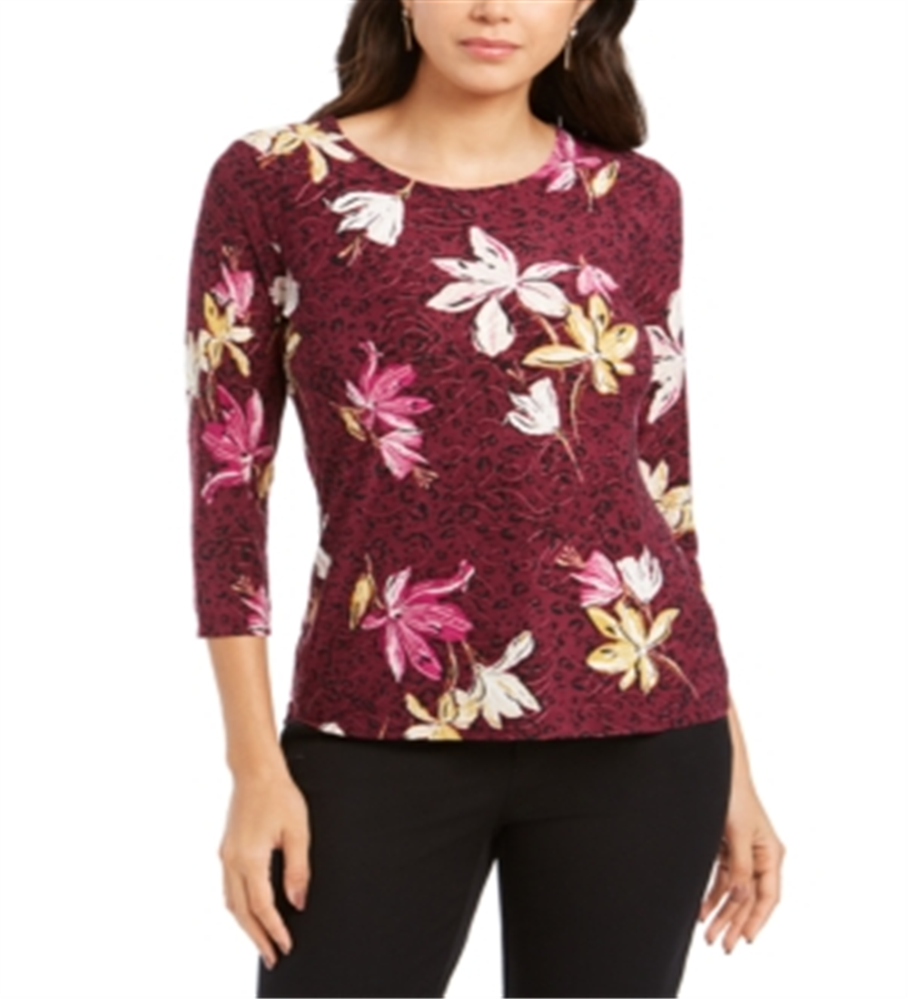 JM Collection Women's Printed Jacquard Top Purple Size Petite XL