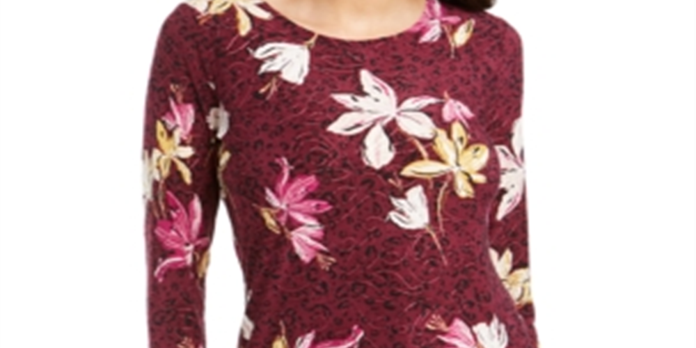 JM Collection Women's Printed Jacquard Top Purple Size Petite XL