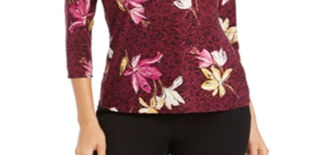 JM Collection Women's Printed Jacquard Top Purple Size Petite XL