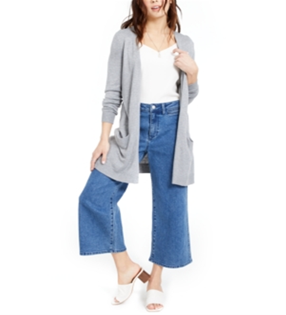 Maison Jules Women's Long Sleeve Open Cardigan Sweater Grey Size Medium