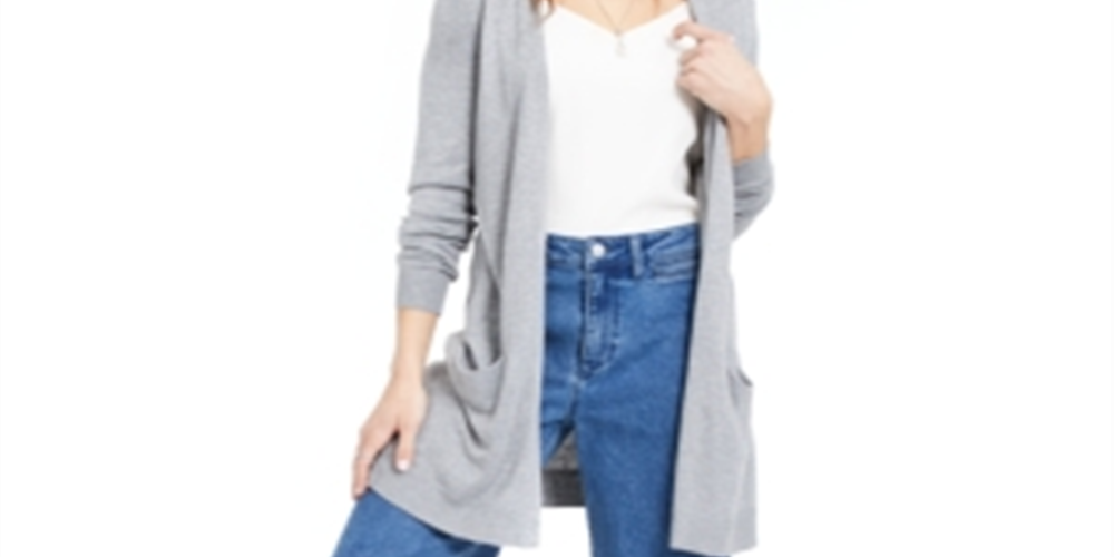 Maison Jules Women's Long Sleeve Open Cardigan Sweater Grey Size Medium