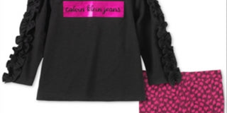 Calvin Klein Toddler Girl's 2Pc Ruffled Tunic & Printed Leggings Set Black Multi  Size 3T