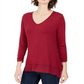 Style & Co Women's Solid Long Sleeve V Neck Top Red Size X-Large