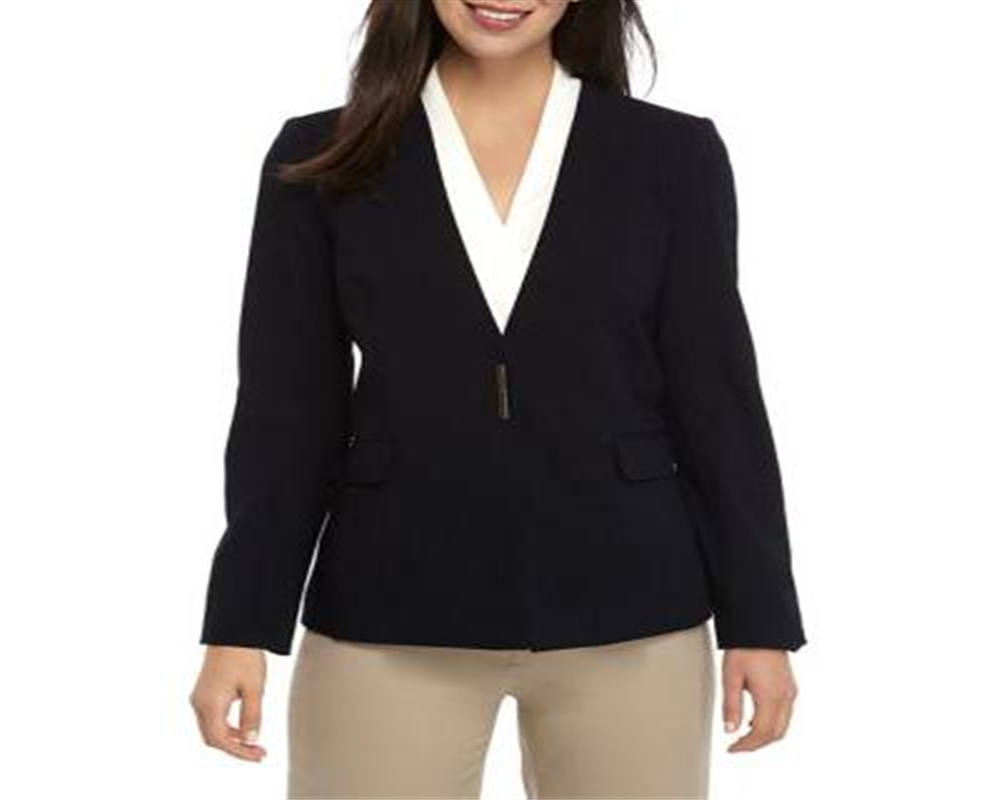 Calvin Klein Women's Collarless Single Snap Blazer Navy Size 16