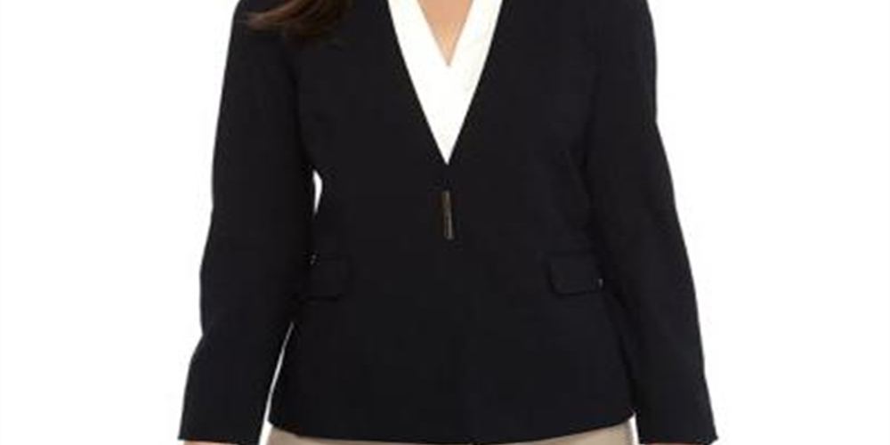 Calvin Klein Women's Collarless Single Snap Blazer Navy Size 16