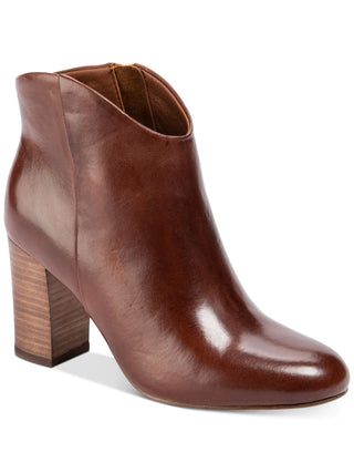 Lucca Women's Cushioned Padded Alyce Almond Toe Block Heel Zip up Leather Booties Brown Size 11 M