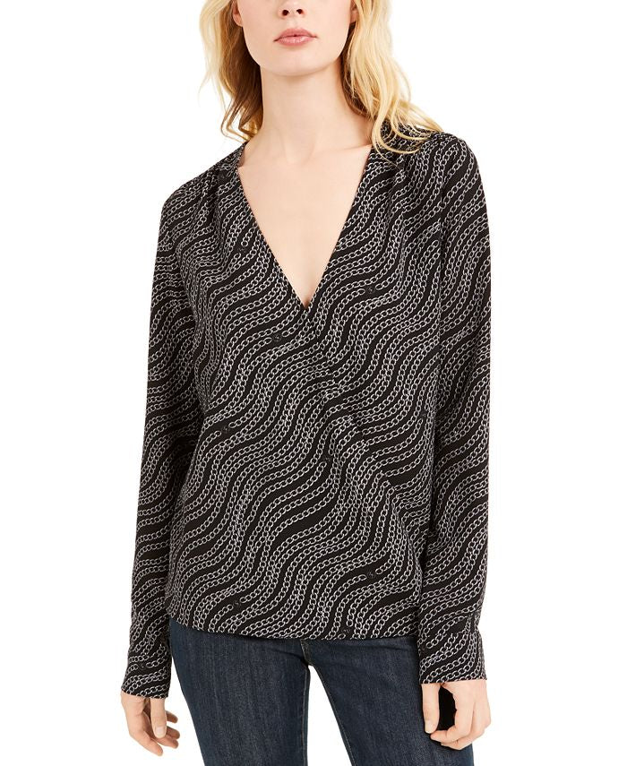 Michael Kors Women's Chain Print Crossover Top Gray Size Large