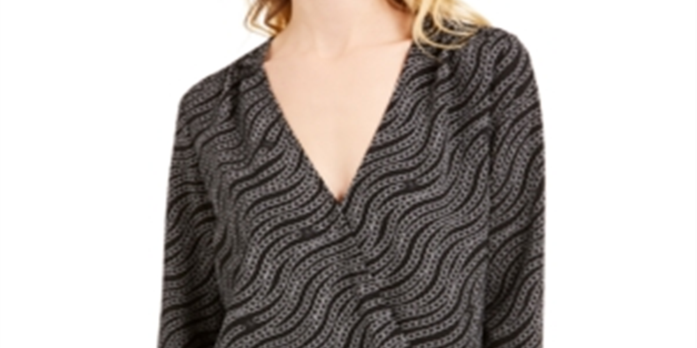 Michael Kors Women's Chain Print Crossover Top Gray Size Large