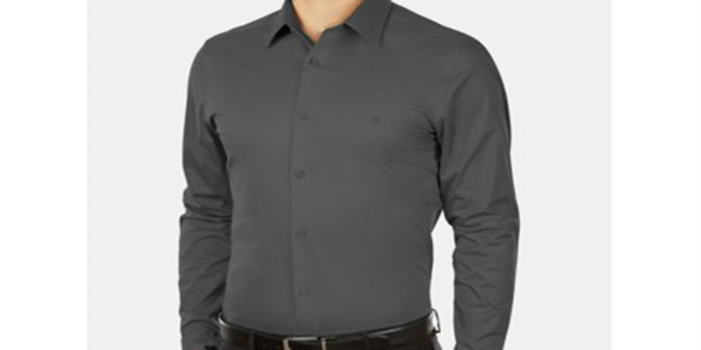 CALVIN KLEIN Mens Gray Collared Slim Fit Cotton Dress Shirt 2XL