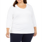 Karen Scott Womens Plus Grommet V-Neck Top White Size 1X