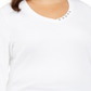Karen Scott Womens Plus Grommet V-Neck Top White Size 1X