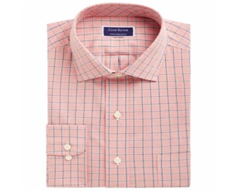 CLUBROOM Mens Mini Grid Collared Dress Shirt Pink Size 15- 32/33