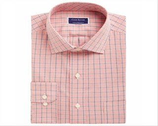 CLUBROOM Mens Mini Grid Collared Dress Shirt Pink Size 15- 32/33